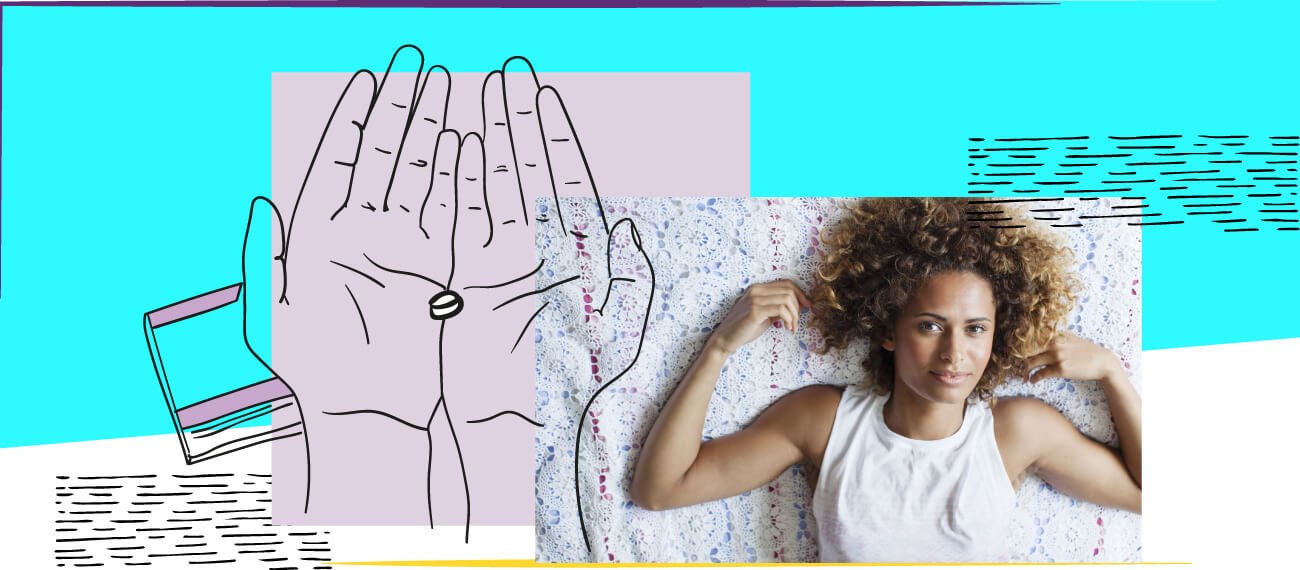 Image showing hands holding an ellaOne pill and a woman lying down