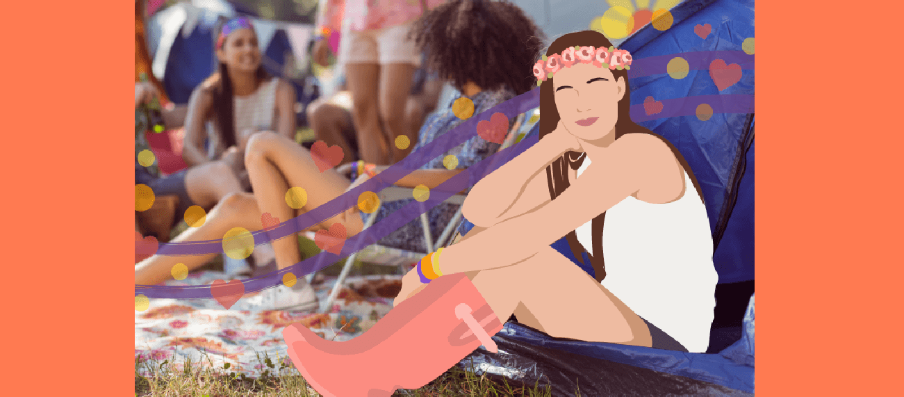 Women on a festival collage with photo and illustration elements