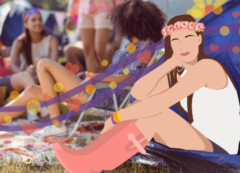 Women on a festival collage with photo and illustration elements