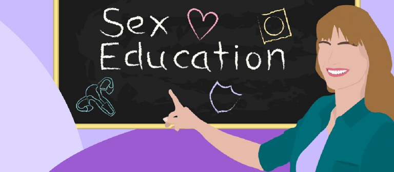 "Sex Education" on chalk board