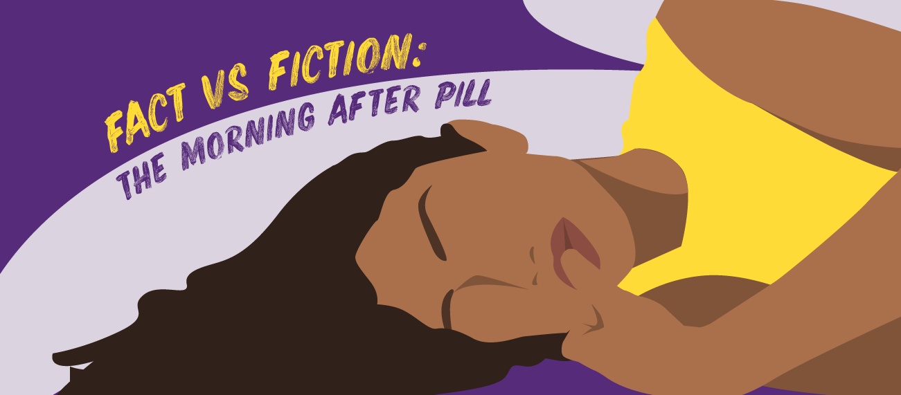 "fact vs fiction - the morning after pill" Illustration of woman laying
