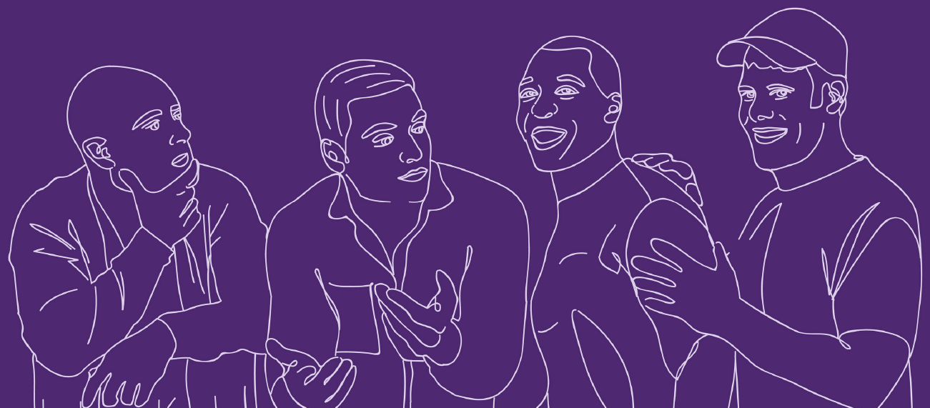 line illustration of four men