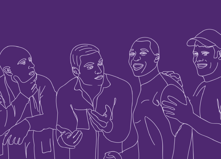 line illustration of four men