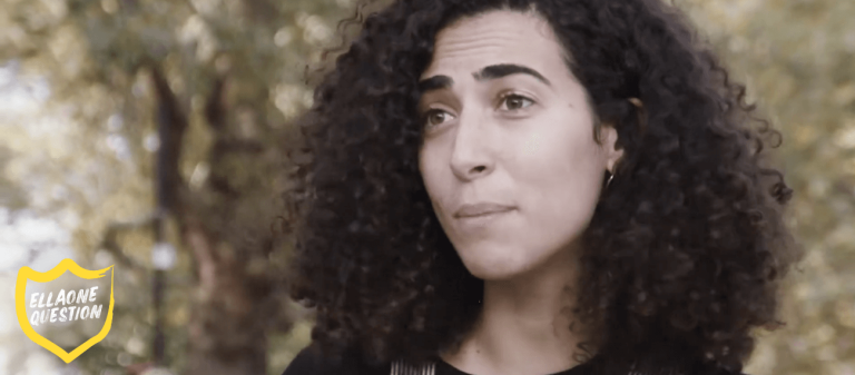 "ellaOne question" Still from an interview, showing a woman