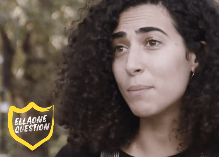 "ellaOne question" Still from an interview, showing a woman